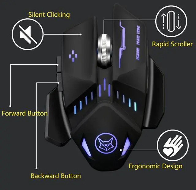 Alt view image 2 of 5 - CORN Q11 Ergonomic Design, Cool Exterior USB Charging2.4Ghz 10 m  Wireless1600DPI Silent Clicking Mouse-White