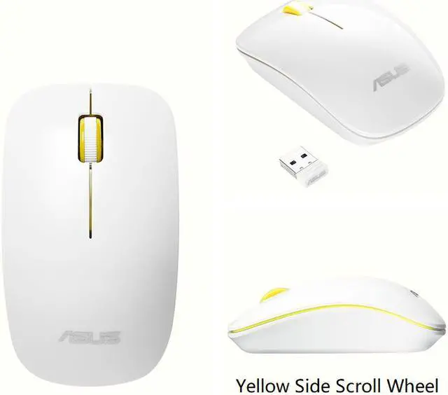 Main image of Asus UT220 Ergonomic Design, Classic Exterior 2.4GHz 10m 1600DPI Wireless Mouse  For Office And Game, High Compatibility Support PC, and Laptop  - White, Yellow Side Scroll Wheel