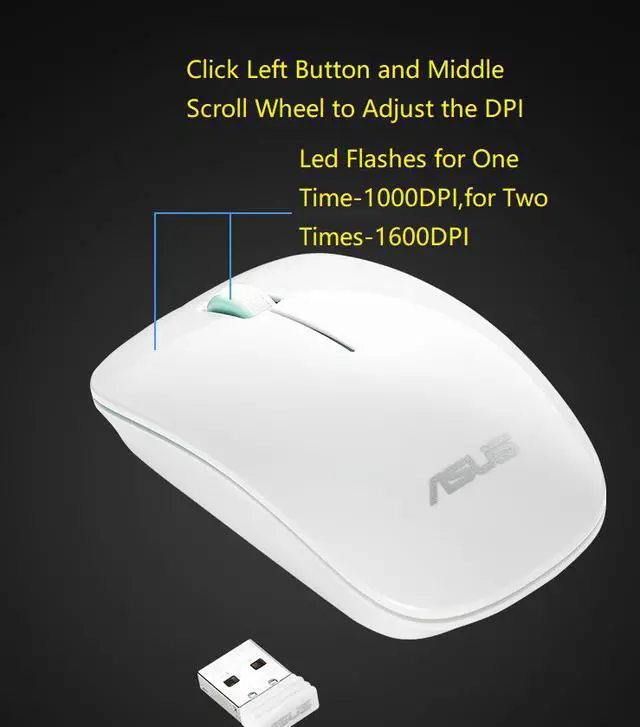 Alt view image 4 of 5 - Asus UT220 Ergonomic Design, Classic Exterior 2.4GHz 10m 1600DPI Wireless Mouse  For Office And Game, High Compatibility Support PC, and Laptop  - White, Yellow Side Scroll Wheel