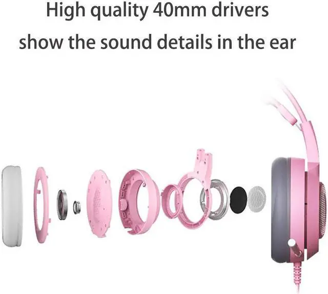 Alt view image 4 of 14 - SOMIC G951pink Gaming Headset For PC, PS4, Laptop: 7.1 Virtual Surround Sound Detachable Cat Ear Headphones LED, USB, Lightweight Self-adjusting Over-Ear Headphones For Girlfriend Women