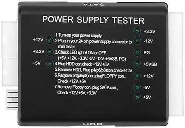 Alt view image 6 of 7 - PC Computer 20/24 Pin Power Supply Tester With PSU ATX SATA HDD Connectors