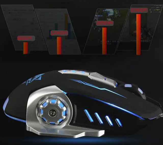 Alt view image 6 of 6 - CORN X10  Ergonomic Design, Cool Exterior 6-button  Wired 3200DPI Gaming Mouse, Colorful Breathing Backlit - Black