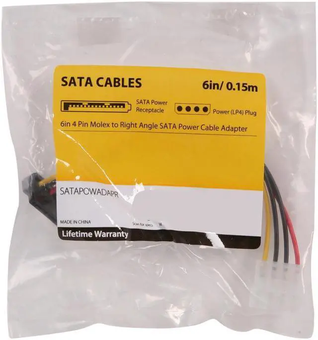 Alt view image 2 of 3 - StarTech SATAPOWADAPR 6" 4 Pin Molex to Right Angle SATA Power Cable Adapter