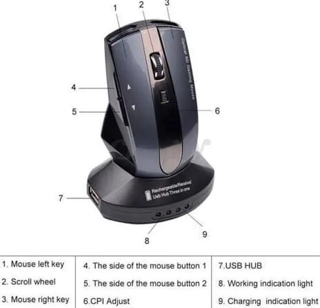 Alt view image 2 of 6 - 2.4G Rechargeable Wireless Mouse PC Computer Mouse for Gamer Gaming Optical Mice +Usb HUB Docking Receiver BM30-P4244