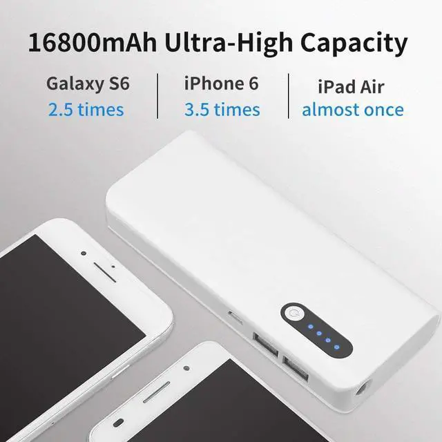 Alt view image 5 of 7 - Tinkon 16800mAh Portable Charger External Battery Ultra-Compact Pack Backup Power Bank with Dual USB Ports for iPhone, iPad Mini, Samsung, Nexus, HTC, Huawei, Lenovo, More Phones and Tablets- White