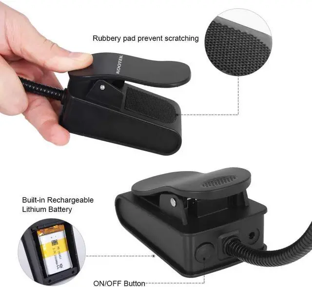 Alt view image 4 of 5 - CORN Clip On Book Lights Music Light Stand 19 LED Orchestra Lamp Adjustable Neck Reading Light Rechargeable USB Desk Lamp 3000k-4200k-6500k