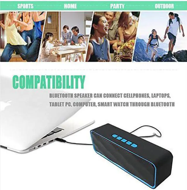 Alt view image 2 of 6 - MANCASSY N7 Wireless Bluetooth Speaker, Outdoor Portable Stereo Speaker with HD Audio and Enhanced Bass, Built-In Dual Driver Speakerphone, FM Radio and TF Card Slot (Blue)