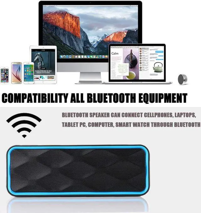 Alt view image 4 of 6 - MANCASSY N7 Wireless Bluetooth Speaker, Outdoor Portable Stereo Speaker with HD Audio and Enhanced Bass, Built-In Dual Driver Speakerphone, FM Radio and TF Card Slot (Blue)