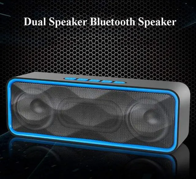 Alt view image 5 of 6 - MANCASSY N7 Wireless Bluetooth Speaker, Outdoor Portable Stereo Speaker with HD Audio and Enhanced Bass, Built-In Dual Driver Speakerphone, FM Radio and TF Card Slot (Blue)