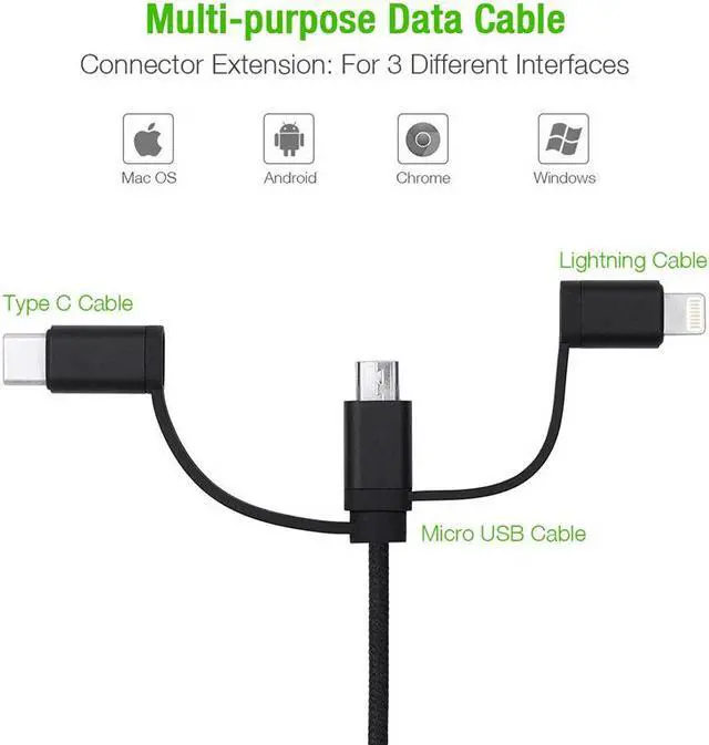 Alt view image 6 of 6 - CORN 3 in 1 Multiple Cables, Multi Charging Cable MFi Certified Nylon Braided 3.3ft (1m) 3 in 1 USB Charger Cord with iPhone/Type C/Micro USB Connector for iPhone/iPad/Android Devices