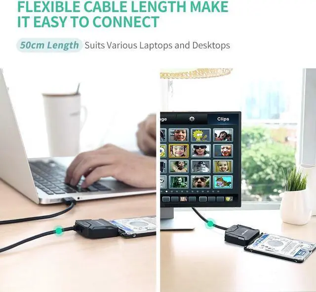 Alt view image 7 of 7 - UGREEN USB to SATA USB 3.0 to Hard Drive Adapter Cable Converter for 2.5 3.5 Inch Hard Drive Disk HDD and SSD Support UASP SATA III with 12V 2A Power Adapter