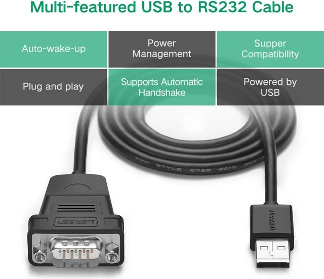 Alt view image 3 of 7 - UGREEN USB to DB9 RS232 Cable Converter USB 2.0 to Serial Adapter Hexnuts Male with Prolific PL2303 Chipset, Compatible with Windows 10/8.1/8/7, Linux, and Mac OS