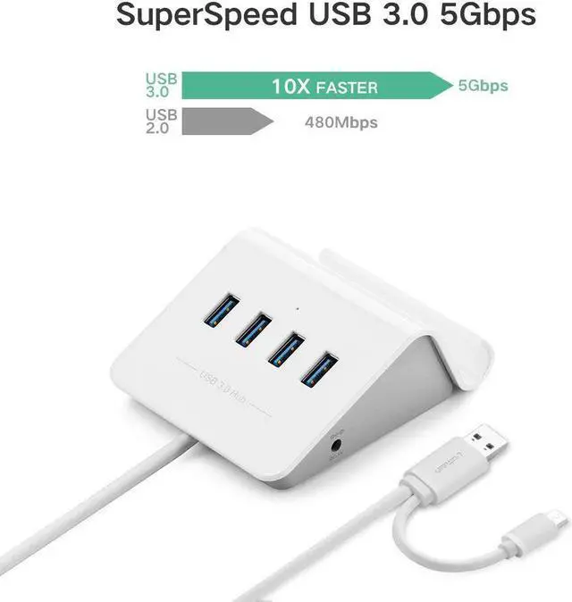 Alt view image 5 of 7 - UGREEN USB 3.0 Hub 4 Port Micro USB 2.0 OTG Hub Adapter with 3FT Cable and Phone Stand for Samsung Galaxy S7 S6 Edge S5 S4 S3, LG G4, Android OTG Cell Phone, Tablet, PC