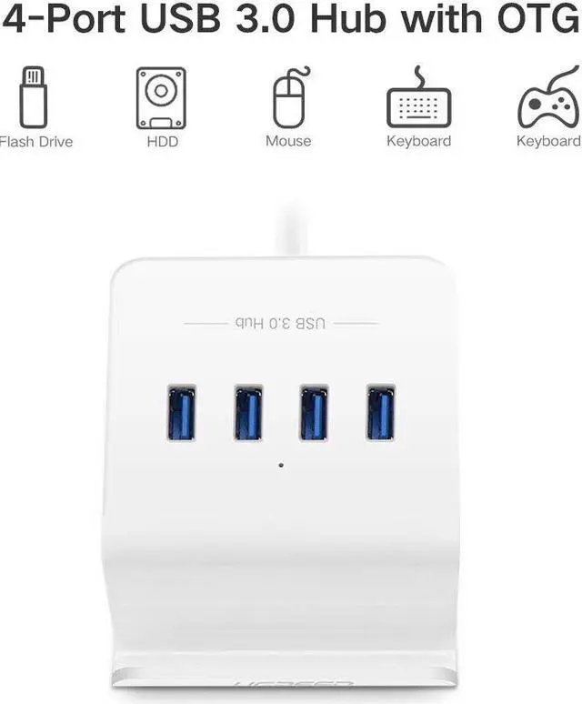 Alt view image 4 of 7 - UGREEN USB 3.0 Hub 4 Port Micro USB 2.0 OTG Hub Adapter with 3FT Cable and Phone Stand for Samsung Galaxy S7 S6 Edge S5 S4 S3, LG G4, Android OTG Cell Phone, Tablet, PC