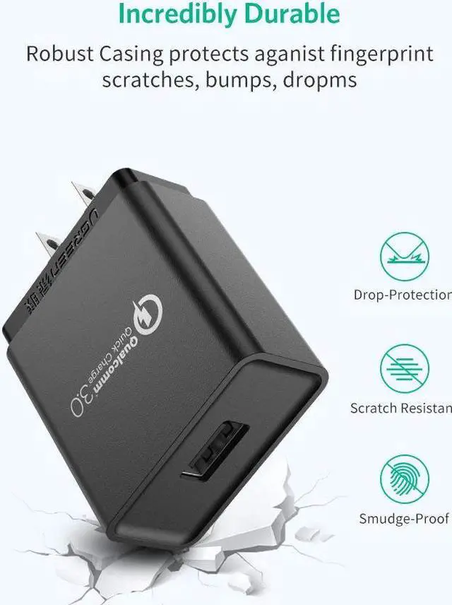 Alt view image 2 of 7 - UGREEN Quick Charge QC 3.0 USB Wall Charger, 18W Fast Rapid Wall Charger Samsung S8 S9 S7 Note8 S6 Note 5, LG V30 V20 G6 Stylo 3, Motorola Droid Turbo, Moto G5, HTC 10 Sony ZTE iPhone iPad