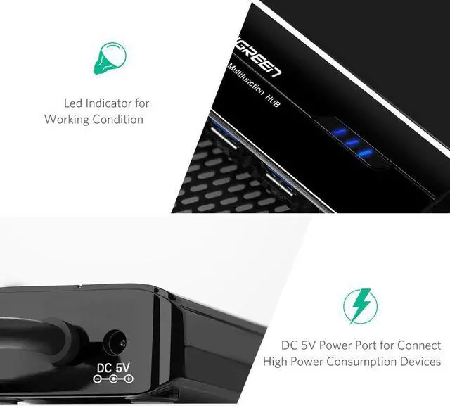 Alt view image 2 of 7 - UGREEN Ethernet Adapter USB Gigabit Network Adapter 10/100/1000Mbps/1 Gbps with USB 3.0 Hub 3 Ports for Nintendo Switch, Wii, Windows Surface Pro, MacBook Air/Retina, iMac Pro, Chromebook, and More PC