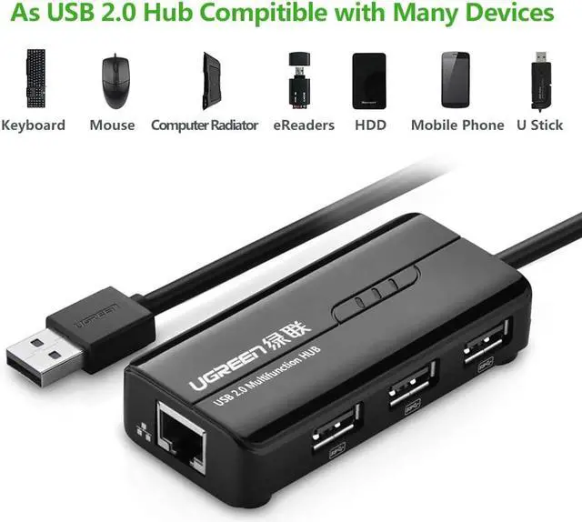 Alt view image 6 of 7 - UGREEN RJ45 Ethernet Adapter with USB 2.0 Hub USB Network Adapter 10/100Mbps for Nintendo Switch, Wii, Windows Surface Pro, MacBook Air/Retina, Chromebook, and More PC