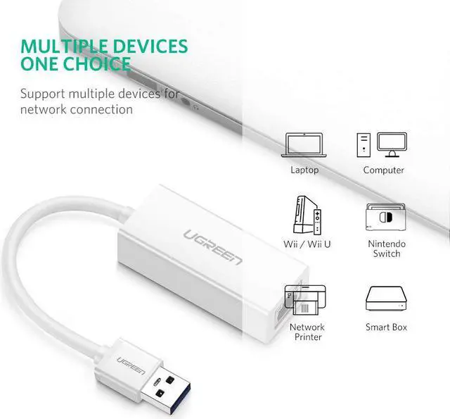 Alt view image 3 of 7 - UGREEN Ethernet Adapter USB 2.0 to 10/100 Network RJ45 Lan Wired Adapter for Nintendo Switch, Wii, Wii U, Macbook, Chromebook, Windows 10, 8.1, Mac OS, Surface Pro, Linux ASIX AX88772 Chipset