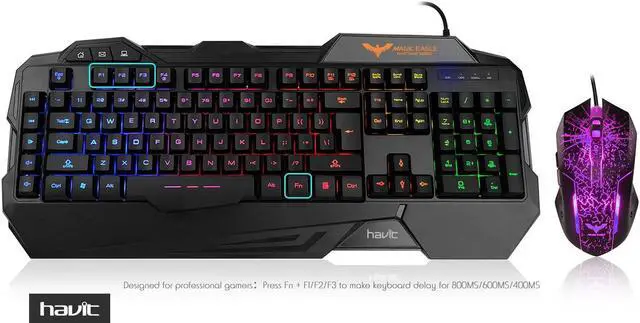 Alt view image 3 of 6 - HAVIT Rainbow Backlit Wired Gaming Keyboard Mouse Combo