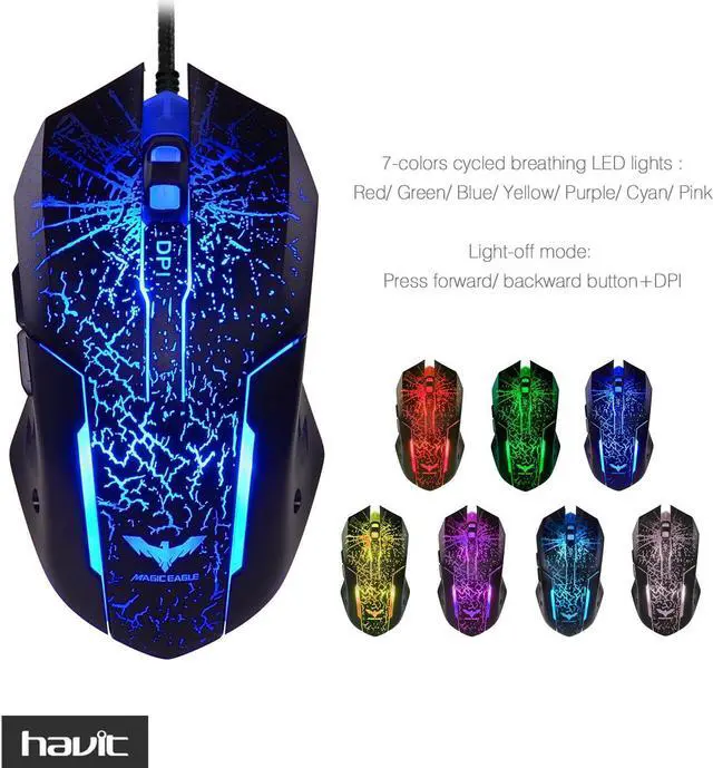 Alt view image 5 of 6 - HAVIT Rainbow Backlit Wired Gaming Keyboard Mouse Combo