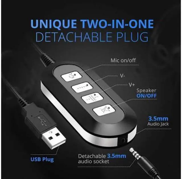 Alt view image 7 of 7 - Mpow 071 USB Headset/ 3.5mm Computer Headset Microphone Noise Cancelling, Lightweight PC Headset Wired Headphones, Business Headset Skype, Webinar, Phone, Call Center