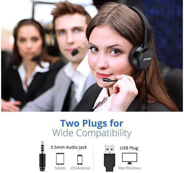 Alt view image 4 of 7 - Mpow 071 USB Headset/ 3.5mm Computer Headset Microphone Noise Cancelling, Lightweight PC Headset Wired Headphones, Business Headset Skype, Webinar, Phone, Call Center