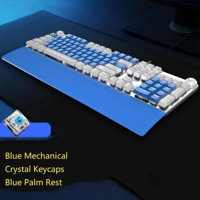 Alt view image 2 of 7 - AULA F2088 All  Anti-ghosting Keys, Ergonomic Design, Cool Exterior  USB Wired Real Blue Mechanical Gaming Keyboard-Crystal Version and White Color Backlit