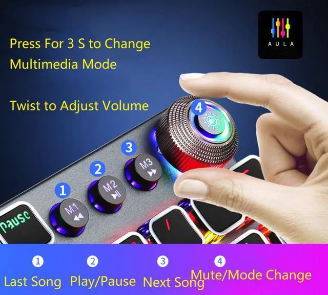 Alt view image 4 of 7 - AULA F2088 All  Anti-ghosting Keys, Ergonomic Design, Cool Exterior  USB Wired Real Blue Mechanical Gaming Keyboard-Crystal Version and White Color Backlit
