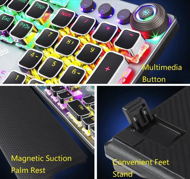 Alt view image 7 of 7 - AULA F2088 All  Anti-ghosting Keys, Ergonomic Design, Cool Exterior  USB Wired Real Blue Mechanical Gaming Keyboard-Crystal Version and White Color Backlit