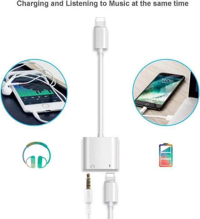 Alt view image 4 of 7 - CORN Lightning Jack Headphone Adaptor Charger for 8/8 Plus iPhone 7/7 Plus/ iPhone X 10/iPad /iPod . Earphone Adapter Headphone Aux Audio & Charge Adaptor,Connector Lightning Cable Suppor iOS 12System
