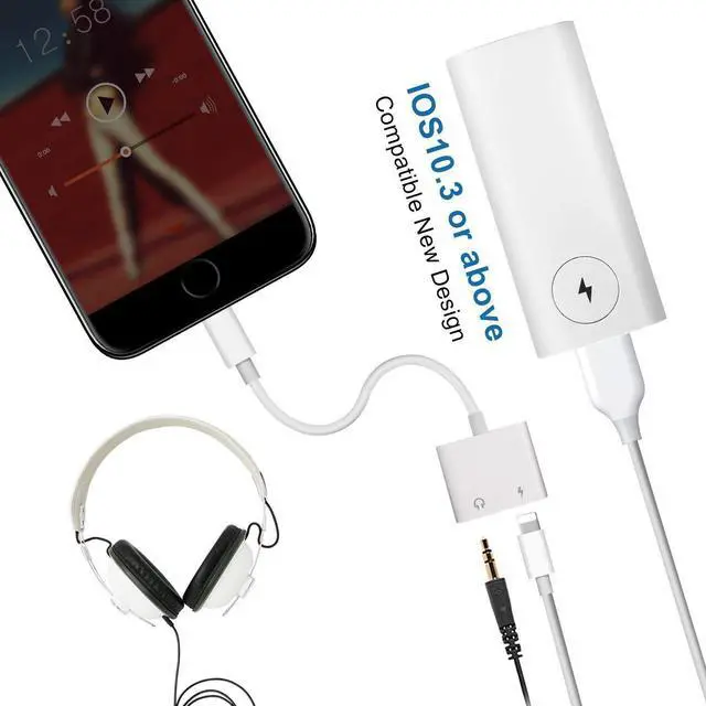 Alt view image 7 of 7 - CORN Lightning Jack Headphone Adaptor Charger for 8/8 Plus iPhone 7/7 Plus/ iPhone X 10/iPad /iPod . Earphone Adapter Headphone Aux Audio & Charge Adaptor,Connector Lightning Cable Suppor iOS 12System