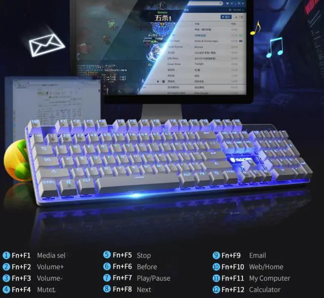 Alt view image 5 of 5 - CORN  Ergonomic Design, All 104 Non-conflicting keys Cool Exterior With  8 White Backlit Modes,  USB Wired Blue Mechanical Gaming Keyboard  - Pink