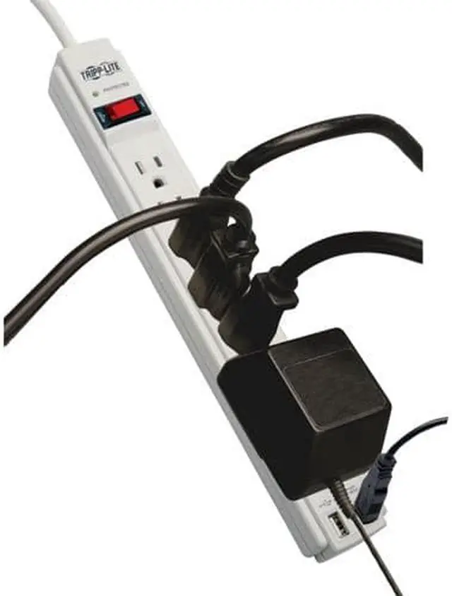 Alt view image 3 of 5 - Tripp Lite 6 Outlet Surge Protector Power Strip 6ft Cord 990 Joules Dual USB Charging LED & INSURANCE (TLP606USB)