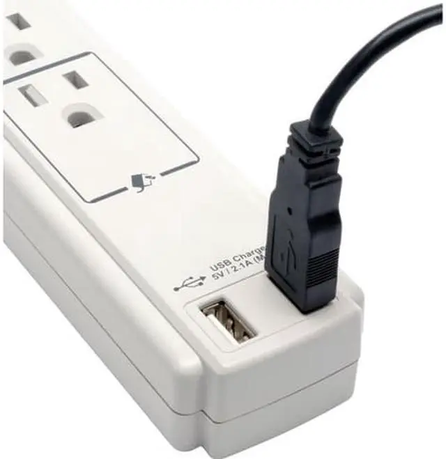 Alt view image 4 of 5 - Tripp Lite 6 Outlet Surge Protector Power Strip 6ft Cord 990 Joules Dual USB Charging LED & INSURANCE (TLP606USB)