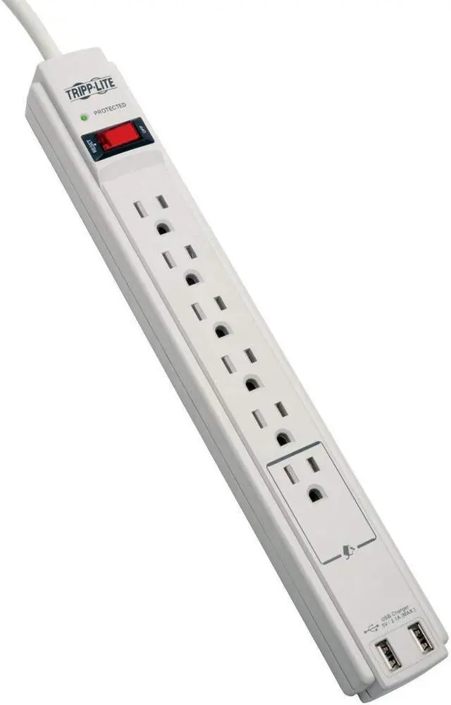 Main image of Tripp Lite 6 Outlet Surge Protector Power Strip 6ft Cord 990 Joules Dual USB Charging LED & INSURANCE (TLP606USB)