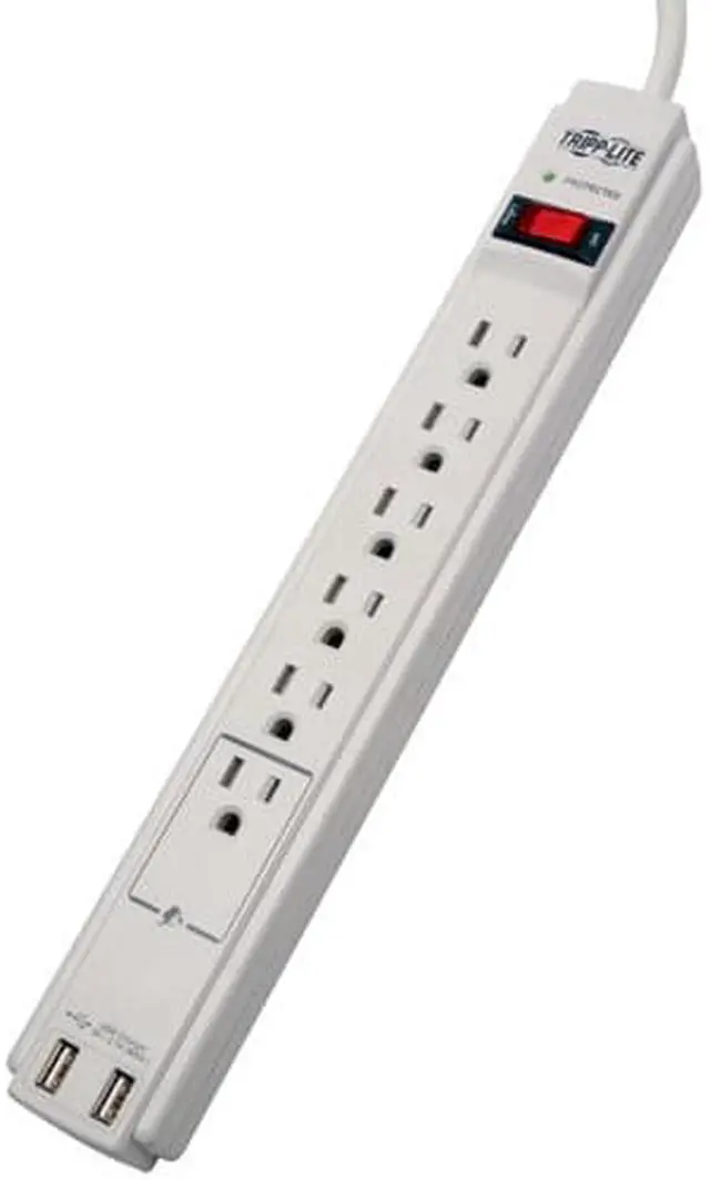 Alt view image 2 of 5 - Tripp Lite 6 Outlet Surge Protector Power Strip 6ft Cord 990 Joules Dual USB Charging LED & INSURANCE (TLP606USB)