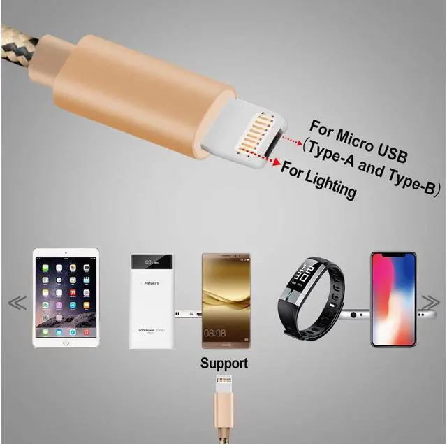 Alt view image 3 of 7 - Lightning & Micro USB Charger Cable, CORN 2 in 1 Fast Dual Charging 3.28ft Nylon Braided Charging Cord Data Sync Cable for iOS iPhone X/8/8 Plus, Samsung HTC Huawei Android Device