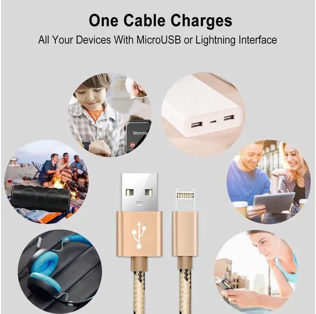 Alt view image 5 of 7 - Lightning & Micro USB Charger Cable, CORN 2 in 1 Fast Dual Charging 3.28ft Nylon Braided Charging Cord Data Sync Cable for iOS iPhone X/8/8 Plus, Samsung HTC Huawei Android Device