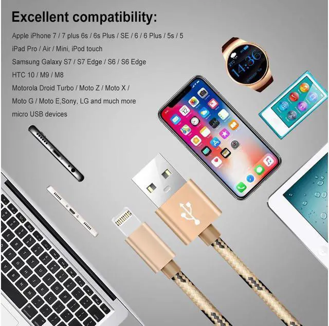 Alt view image 4 of 7 - Lightning & Micro USB Charger Cable, CORN 2 in 1 Fast Dual Charging 3.28ft Nylon Braided Charging Cord Data Sync Cable for iOS iPhone X/8/8 Plus, Samsung HTC Huawei Android Device