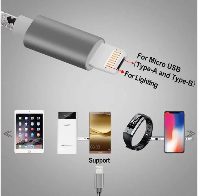 Alt view image 3 of 6 - Lightning & Micro USB Charger Cable, CORN 2 in 1 Fast Dual Charging 3.28ft Nylon Braided Charging Cord Data Sync Cable for iOS iPhone X/8/8 Plus, Samsung HTC Huawei Android Device