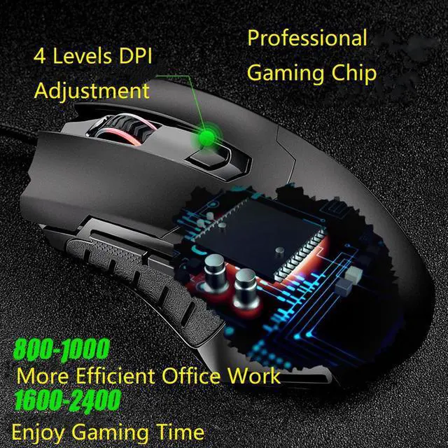 Alt view image 2 of 7 - CORN T11  Ergonomic Design, Cool Exterior 6 Buttons USB Wired 2400DPI Gaming Mouse  - Black