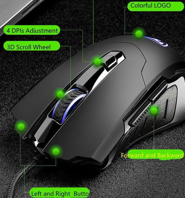 Alt view image 6 of 7 - CORN T11  Ergonomic Design, Cool Exterior 6 Buttons USB Wired 2400DPI Gaming Mouse  - Black