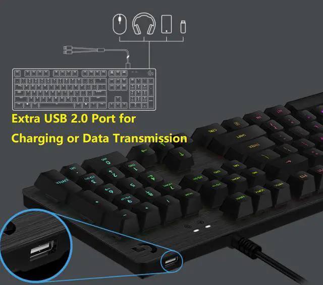 Alt view image 4 of 7 - Logitech G512  N-Key Rollover Ergonomic Design, Cool Exterior USB Wired RGB Backlit GX-blue C Shaft Mechanical Gaming  Keyboard, Click Like Blue Mechanical - Black