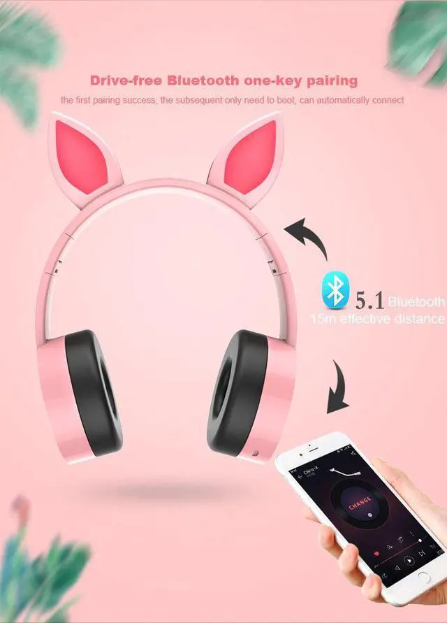 Alt view image 3 of 7 - CORN New Arrival Bluetooth Wireless,Smart Noise-Cancallation,7 Color LED light Mode, Rabbit Ear Cute Shape Design Headset-Black