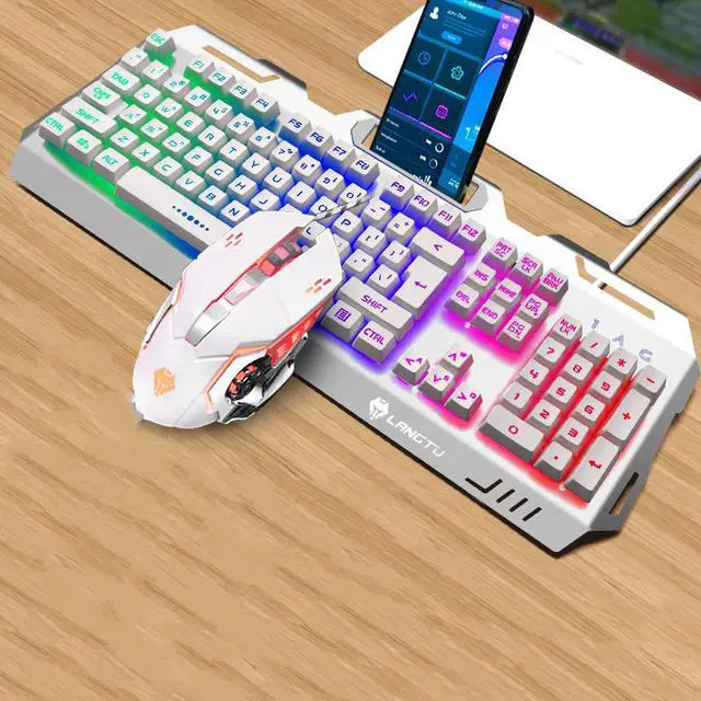 Alt view image 2 of 5 - CORN K006 Mechanical Feeling Design, Cool Exterior Waterproof Wired  Rainbow Breathing  LED Lights Keyboard And Mouse Combo For Office And Game, 1600DPI, 19 Antighosting - White( Add Phone Bracket)