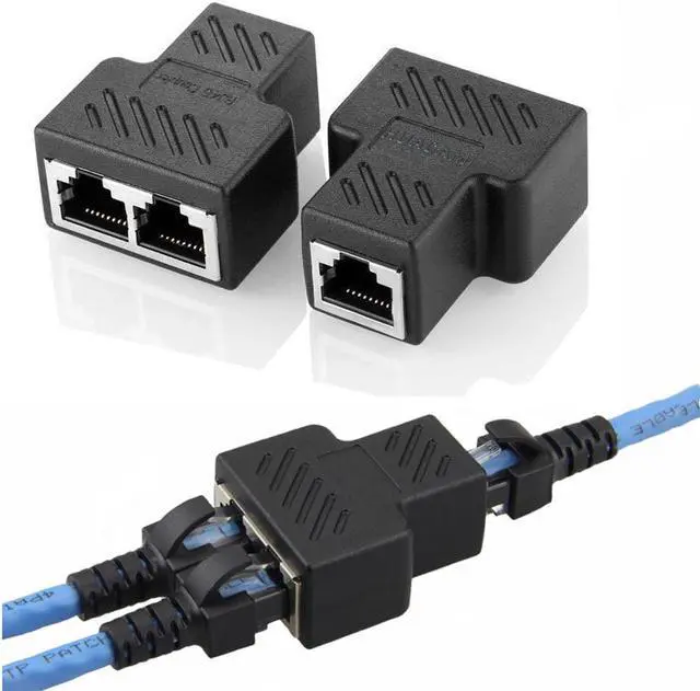 Alt view image 2 of 4 - RJ45 Splitter Connectors Adapter(Can simultaneous Internet access) 1 to 2 Ethernet Splitter Coupler Double Socket HUB Interface Contact Modular Plug Connect Network LAN Internet Cat5 Cat6 Cable 2 Pack