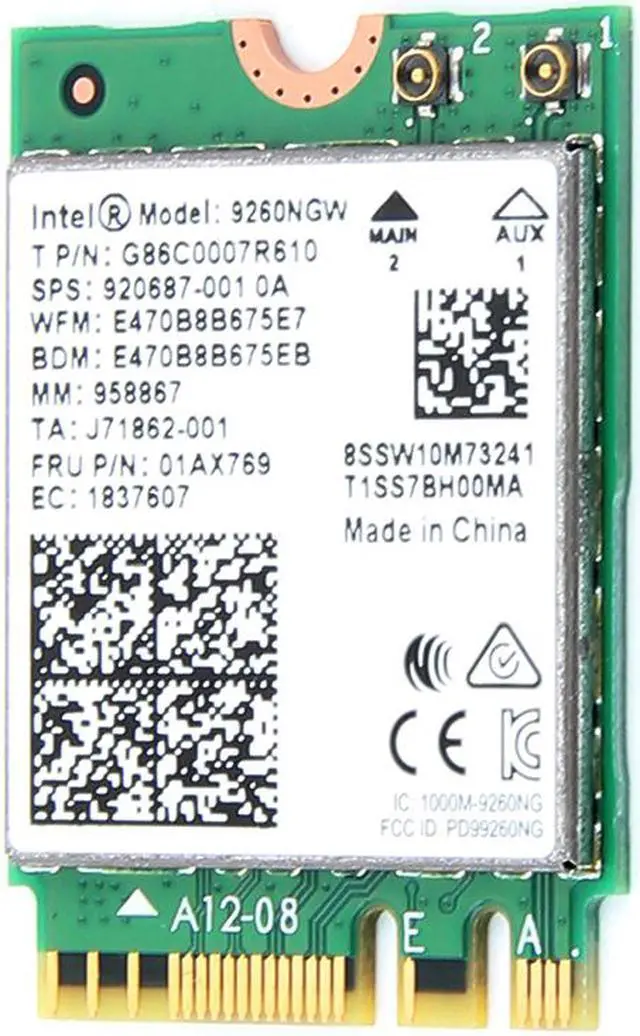 Alt view image 4 of 10 - Intel 9260NGW 2.4G/5G 300Mbps+1730Mbps 160 MHz Channels Bluetooth 5.0 NGFF Combo Wifi Adapter