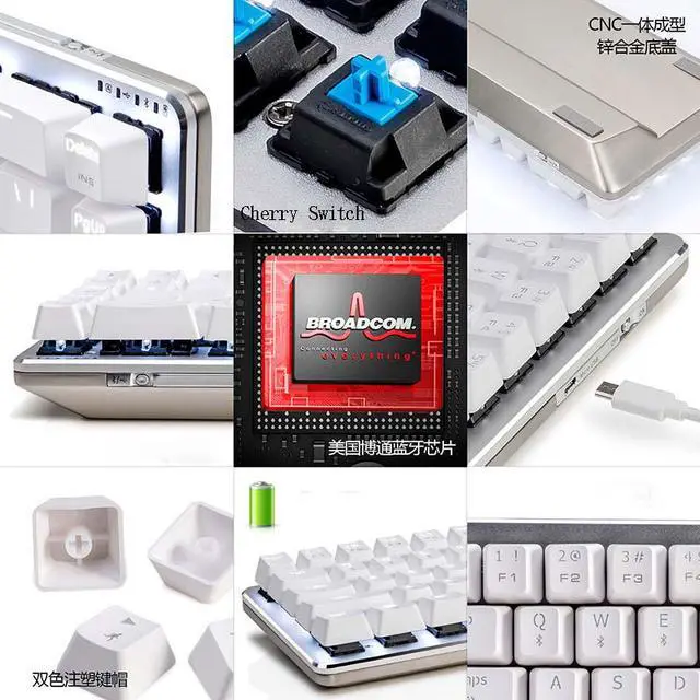 Alt view image 3 of 7 - Ajazz ZN Zinc Metal Wireless Bluetooth Mechanical Cherry Switch Gaming Keyboard for Mac/Windows/Android White Backlit Black Switch