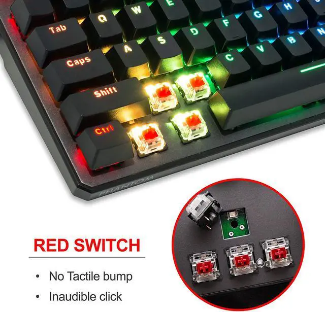 Alt view image 6 of 7 - Tecware Phantom 87 Key Mechanical Keyboard, RGB led, Outemu Red Switch