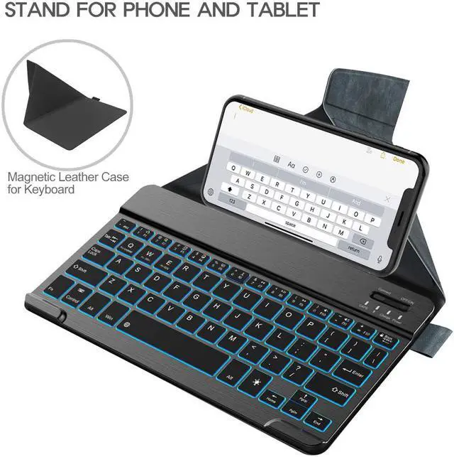 Alt view image 5 of 7 - Nulaxy KM12 LED Backlit Bluetooth Keyboard Business Portable Rechargeable for Apple iPad iPhone Samsung Android Windows Tablets Phones Keyboard Cover - Grey